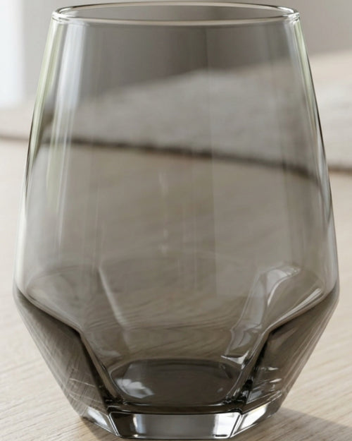Klnxv Six-Facet Base Stemless Wine Glass 16 oz Smoke Gray - Lifestyle view