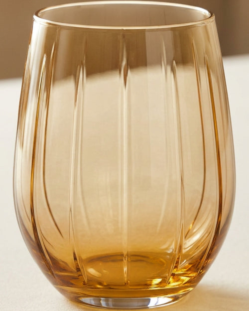 Klnxv Twelve-Rib Optic Stemless Wine Glass 15 oz Amber - Lifestyle view